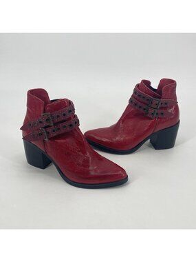 Alcalas Womens  7.5 Jennifer red eel leather ankle boots Studded Buckles Western